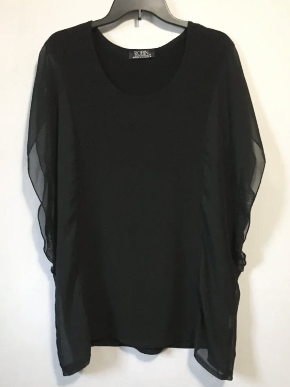VTG 90s Robin Black Sheer Cascading Tunic Top Whimsigoth Witchy Gothic